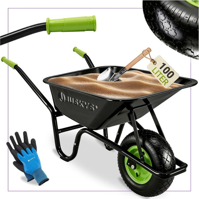 Juskys Schubkarre Garden Schwarz mit 100 Litern Volumen, 250 kg Tragkraft und Luftreifen mit Metallfelge - Bild 1