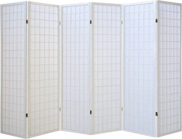 Homestyle4u 6-tlg Shoji Paravent aus Holz und Reispapier in Weiß, B: 264 cm, H: 175 cm - Bild 1