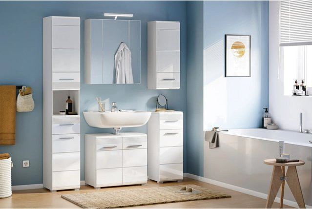 xonox.home Badmöbel-Set Linus, 4-teilig, Hochglanz Weiß, B: 105 cm, H: 182 cm, T: 34 cm - Bild 1