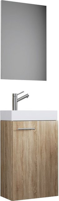 VCM Badmöbel Set Slito 3-tlg. in Sonoma-Eiche mit Waschbecken, Spiegelschrank und Unterschrank, B/H/T: 41 x 130 x 22 cm - Bild 1