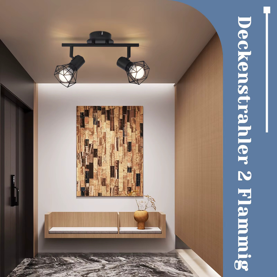 Nettlife 2-flammige Deckenlampe im Industrie-Design, Schwarz, E14, verstellbar und schwenkbar aus Metall - Bild 8