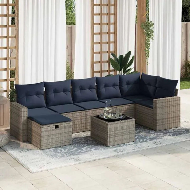 8-teilige moderne Garten-Sofagarnitur aus Poly-Rattan mit Kissen in Grau von vidaxl - Bild 1