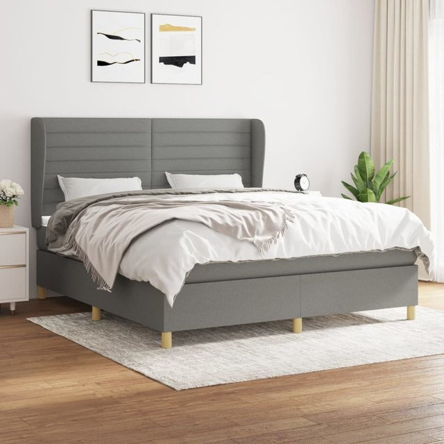 vidaXL Boxspringbett Hybrid mit Matratze und Kopfteil, Dunkelgrau, B/T/H: 180 x 200 cm - Bild 2