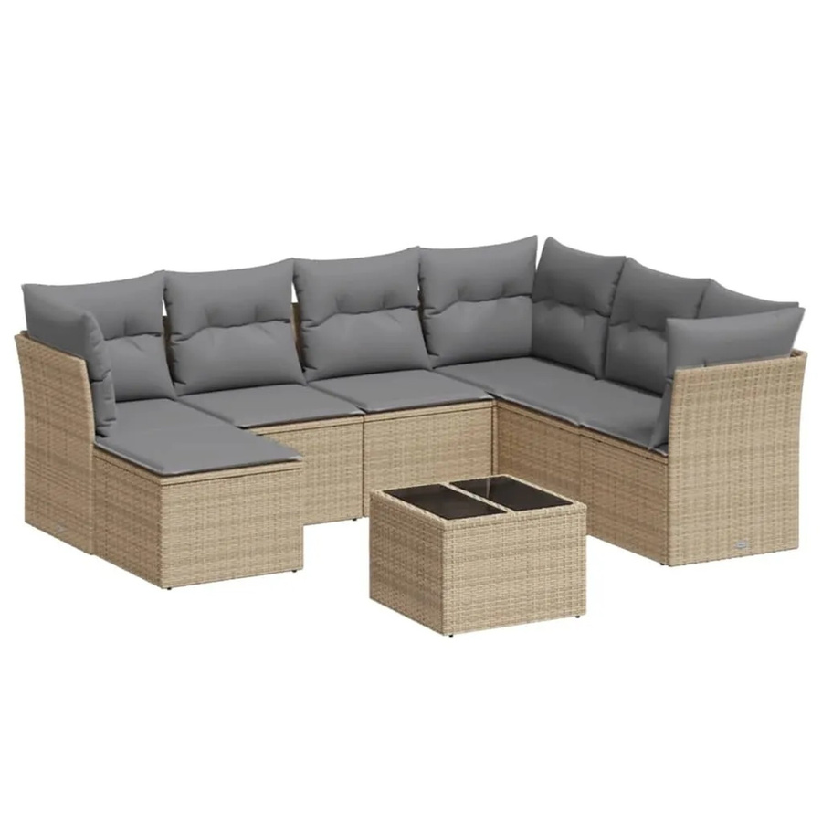 vidaXL 8-teilige Garten-Sofagarnitur aus Poly-Rattan mit Kissen in Beige-Grau - Bild 2