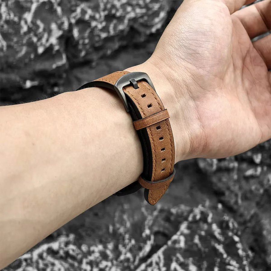 CAOWTAN Uhrenarmband Leder, Schwarz, Unisex - Bild 3