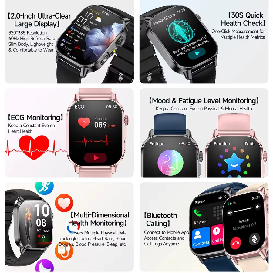 GUHUAVMI EKG Smartwatch für Damen in Pink mit Bluetooth-Anruffunktion, Herzfrequenzmessung und Gesundheitsüberwachung - Bild 2