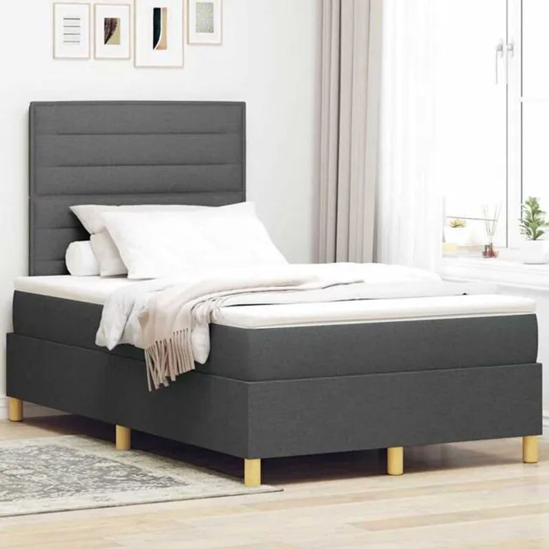 Boxspringbett mit Matratze von vidaXL in Anthrazit und Grau aus Stoff, B/T/H: 200 x 120 x 128 cm - Bild 1