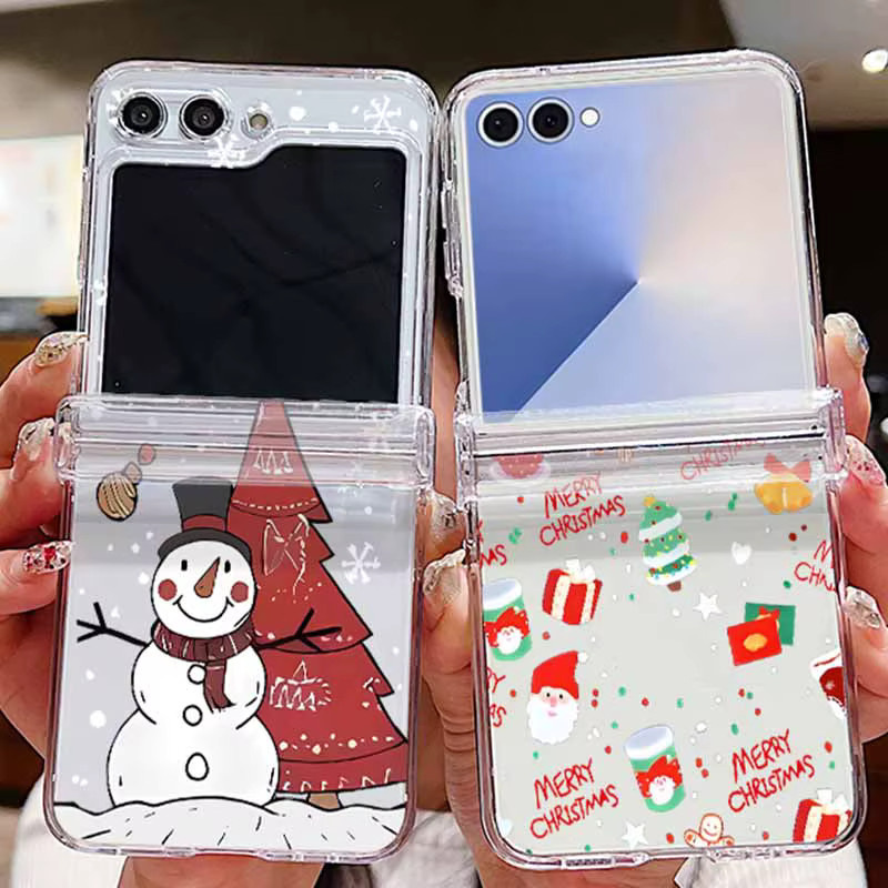 Transparente Handyhülle mit Cartoon-Weihnachtsmuster für Samsung Galaxy Z Flip7, Z Flip6 und Z Flip5 5G Hard Folding Cover - Bild 1