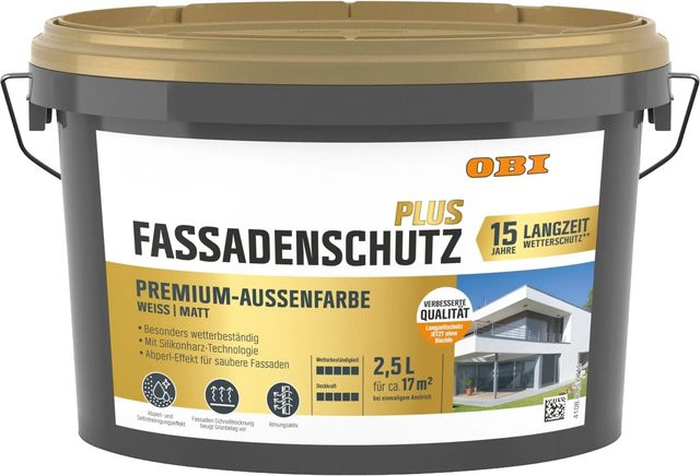 OBI Fassadenschutz Plus Premium-Aussenfarbe Weiß Matt 2,5 l - Bild 1