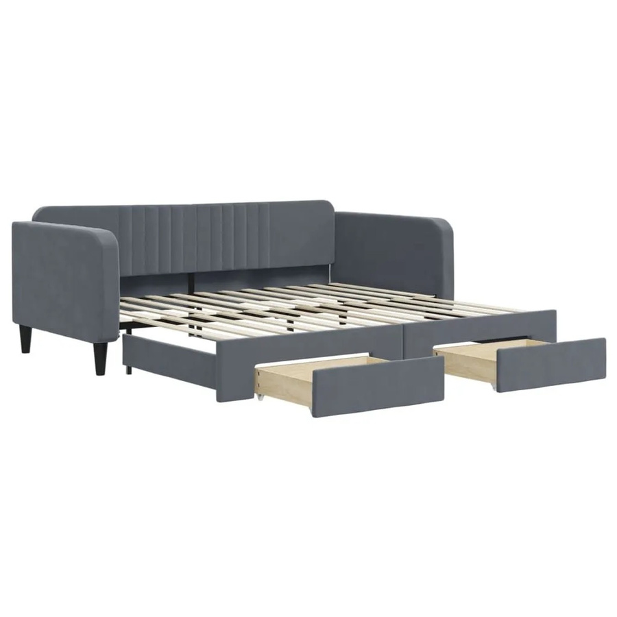 vidaXL Tagesbett ausziehbar mit Schubladen in Dunkelgrau, Samt, B/T/H: 100-120 x 200 x 75 cm - Bild 2