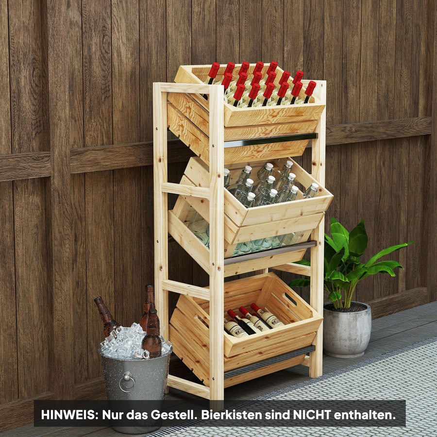 Outsunny Getränkekistenregal aus Holz und Stahl in Braun, 3 Ebenen, freistehend, B/T/H: 56 x 32 x 112 cm - Bild 2