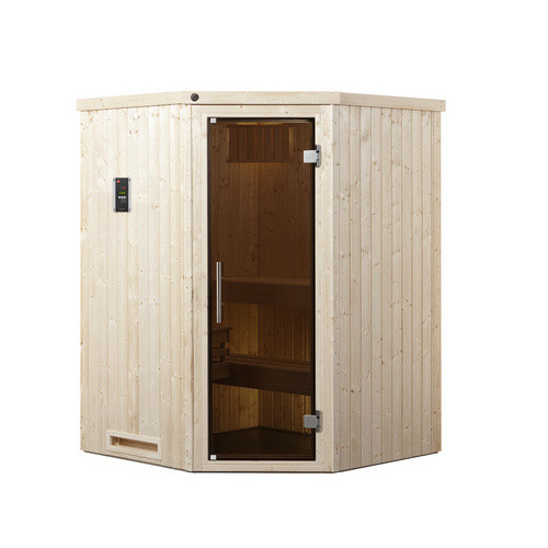 WEKA Ecksauna Kiruna 1 in Braun mit Ofen und Glastür B/H/T: 144 x 199 x 144 cm - Bild 2