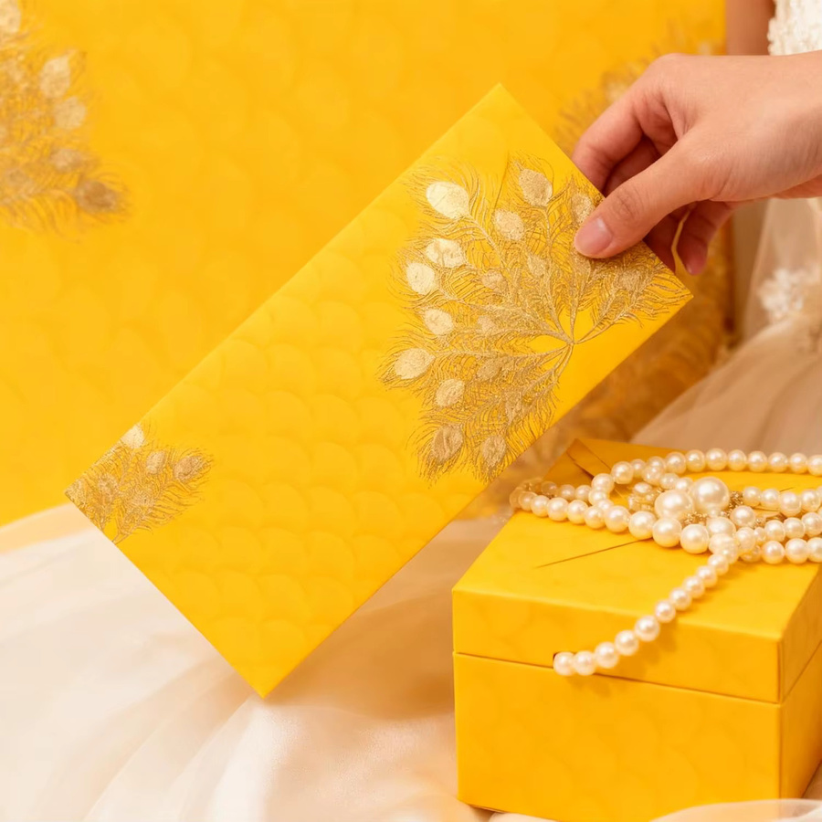 Shagun Geldumschläge in Gelb und Gold, 10 Stück Goldfolien-Geschenkumschläge für Geburtstag, Hochzeitstag und Thanksgiving, B: 19,05 cm, H: 7,5 cm, T: 3,5 cm - Bild 2