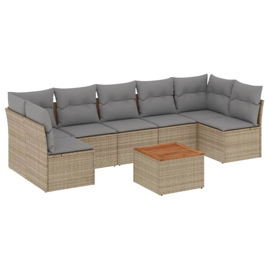 vidaXL 8-teilige Garten-Sofagarnitur in L-Form aus beige farbenem PE-Rattan mit Sitzkissen und Gartentisch - Bild 2