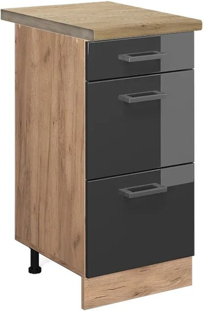 Vicco Küchenunterschrank R-Line in Anthrazit Hochglanz und Goldkraft Eiche mit Schubladen, Breite: 40 cm, Höhe: 81,6 cm, Tiefe: 60 cm - Bild 1