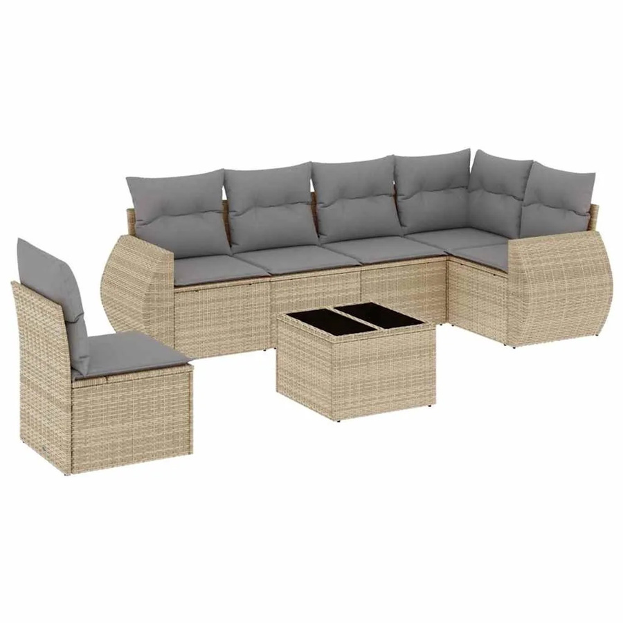 vidaXL 7-teilige Garten-Sofagarnitur aus Poly-Rattan in Beige mit Kissen aus Polyester - Bild 2