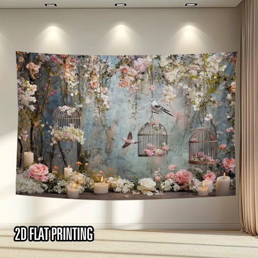 VIKAMA Wandteppich mit Blumen- und Vogelmotiv in Multicolour für Wohnzimmer und Schlafzimmer - Bild 3