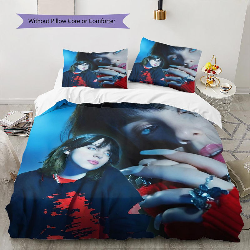 Billie Eilish Muster Bettwäsche Set aus Polyester, Mehrfarbig, B/H: 135 x 200 cm, inklusive 1 Bettbezug und 2 Kissenbezügen - Bild 2