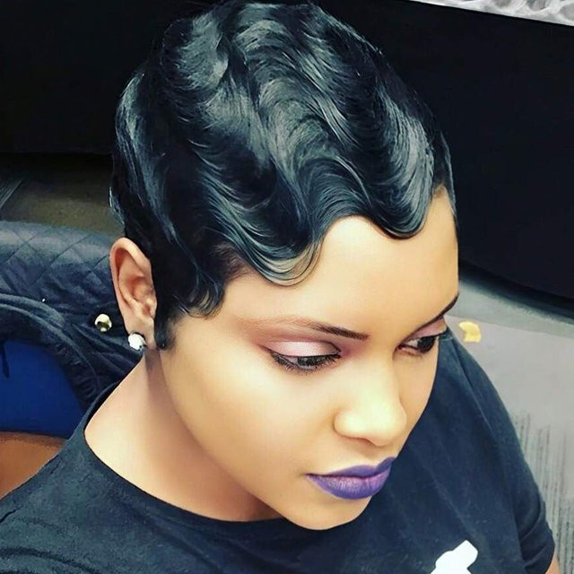 OYM HAIR Haarperücke, Pixie-Schnitt, kurze Fingerwellen, Schwarz, Damen - Bild 1
