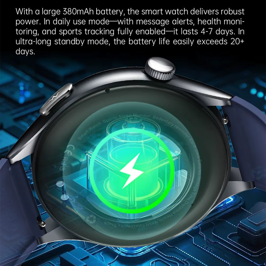 Smartwatch mit EKG, PPG und NFC für Android und iOS in Schwarz mit Gesundheitsanalyse für Blutdruck, Herzfrequenz, Körperfett und Harnsäure - Bild 4