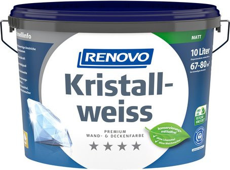 RENOVO Wand- und Deckenfarbe Kristallweiss, matt, Farbe: Weiss, 10 l - Bild 1
