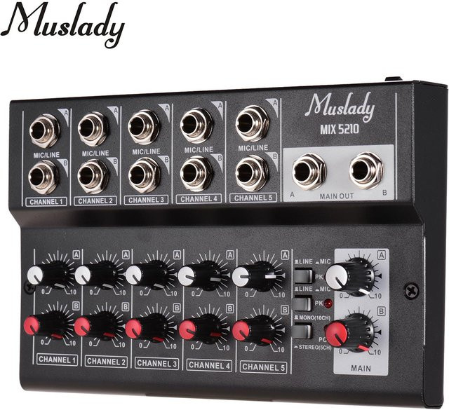 Muslady MIX5210 10-Kanal-Mischkonsole Digitaler Stereo-Audio-Mixer in Schwarz mit Mikrofonanschluss - Bild 1