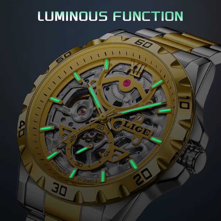 LIGE Armbanduhr, Automatik, Edelstahl, Gold, Herren - Bild 4