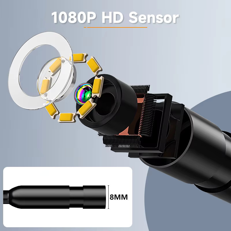 VISHRT Industrielles Endoskop mit 4,3-Zoll-IPS-Bildschirm, HD1080P, 8 mm USB-Kamera, 8 LEDs und 2600 mAh Akku, wasserdichtes Boreskop in Schwarz für die Inspektion von Autopipen und Abwasserkanälen - Bild 4