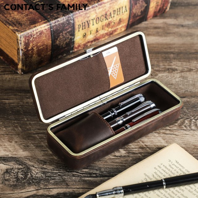 Vintage Füllfederhalter-Etui aus echtem Rindsleder mit Kartenfach in Braun und Rot - Bild 1