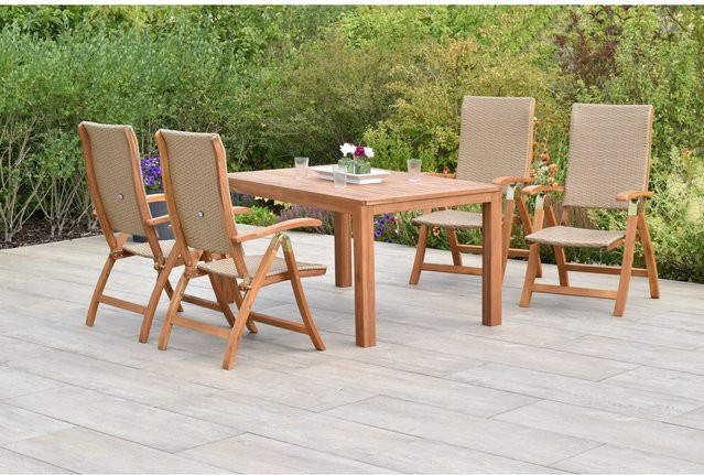 Merxx Capri Gartenmöbel-Set 5-tlg. aus Akazienholz in Braun mit ausziehbarem Gartentisch B/T/H: 150/200 x 90 x 76 cm - Bild 1