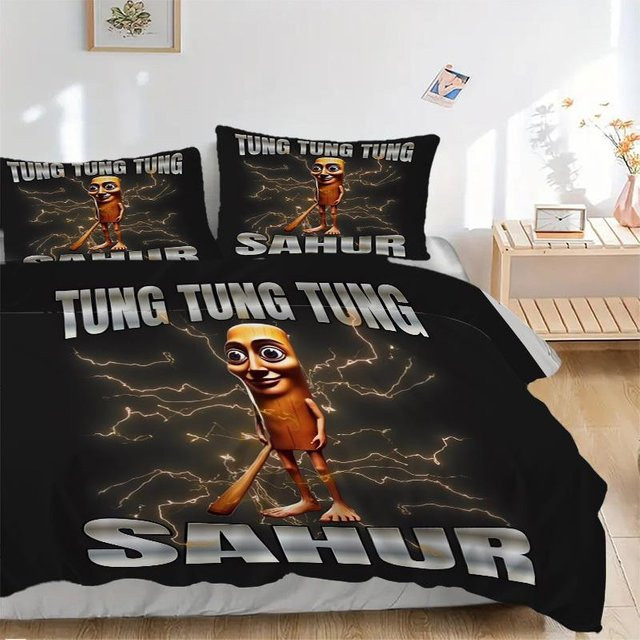 Tung Tung Sahur Bettwäsche-Set aus Polyester, 3-teilig, Modern, Breite: 135 cm, Länge: 200 cm - Bild 1