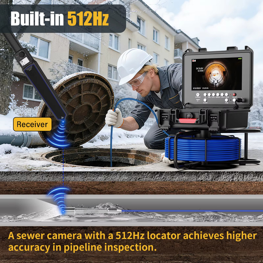 GAMWATER Kanalinspektionskamera mit 9-Zoll-IPS-Display, 1080P-Auflösung, Selbstnivellierung, 512-Hz-Ortungsgerät, 23-mm-Endoskopkamera, Meterzähler und 16 GB DVR in Schwarz - Bild 5