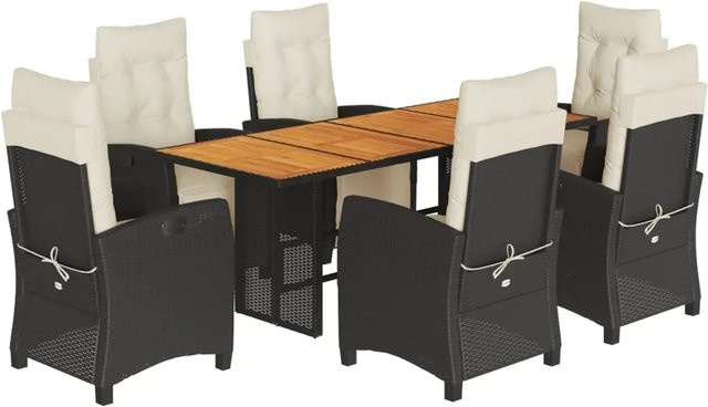 vidaXL 7-teilige Garten-Essgruppe aus Poly-Rattan und Akazienholz in Schwarz mit Kissen - Bild 1
