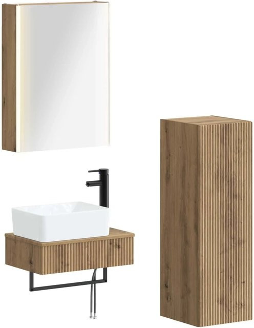 vidaXL Badezimmermöbel-Set 4-teilig in Artisan-Eiche und Glas, modern, Braun, mit LED-Beleuchtung und Spiegelschrank - Bild 1