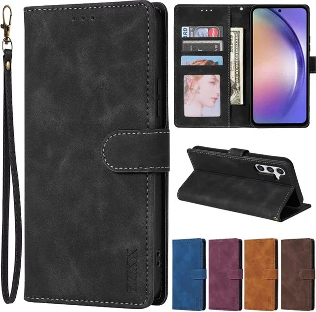 JGG Lederhülle Brieftasche mit Kartenfach und Magnetverschluss für Samsung Galaxy S25 Ultra S24 S23 Plus S22 S21 FE S20 FE Note 20 10 Lite 9 in Schwarz - Bild 1