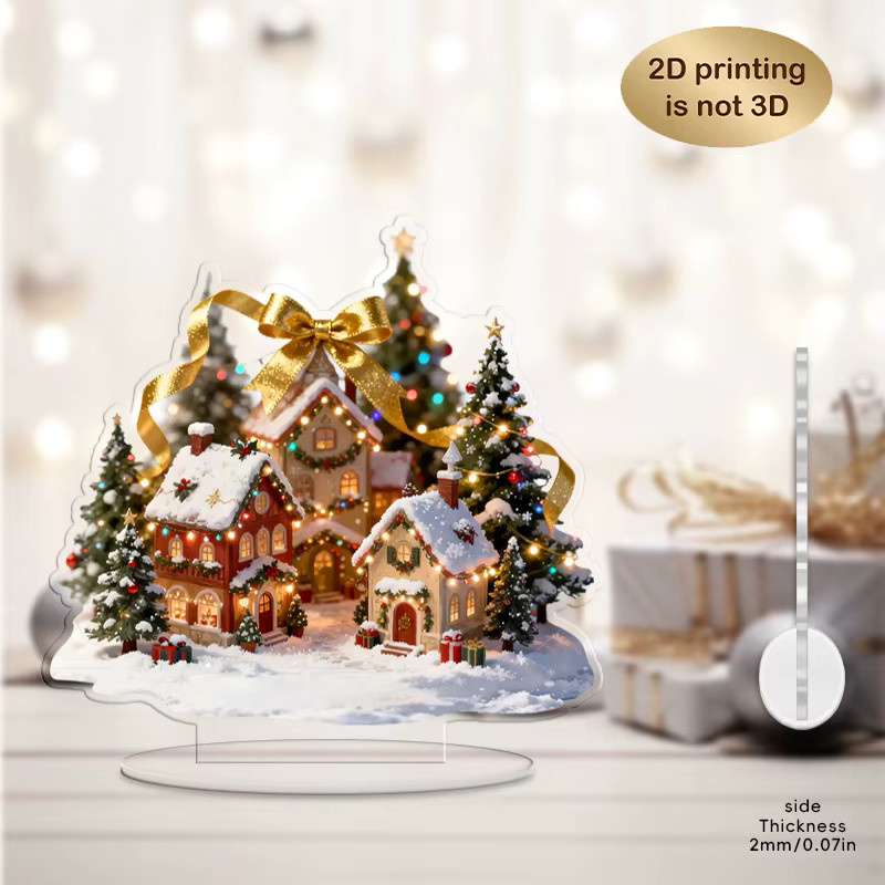 LUDEOU Weihnachtsbaum und Haus Acryl Ornamente mit goldener Schleife als Tischdekoration - Bild 2