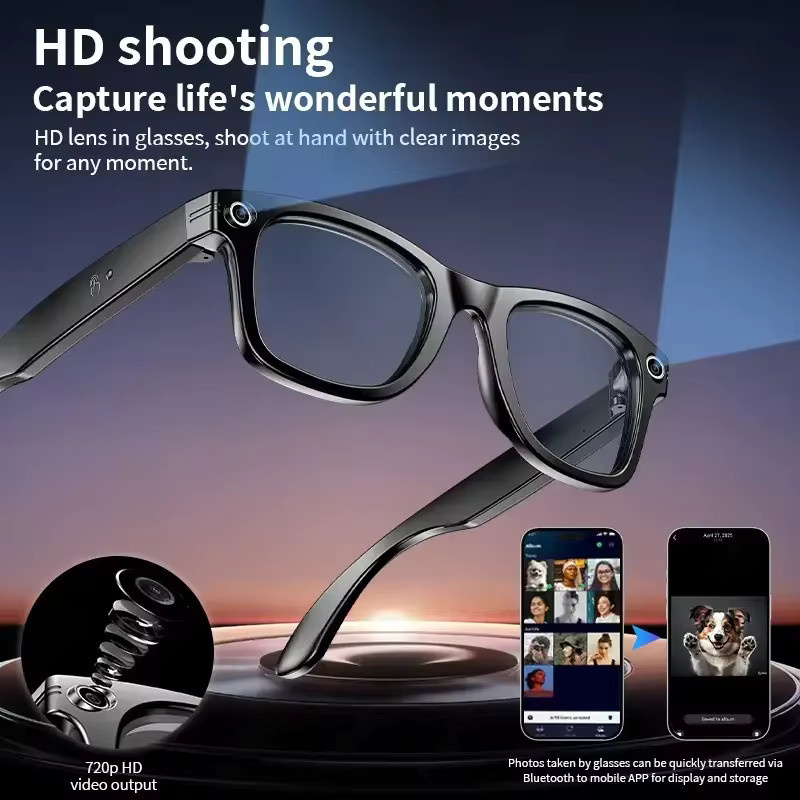 GUHUAVMI Intelligente Smart Brille mit Kamera und KI, Bluetooth Sprachsonnenbrille für Videoaufnahmen, Fotoerkennung und Telefonate, Schwarz, Unisex - Bild 2