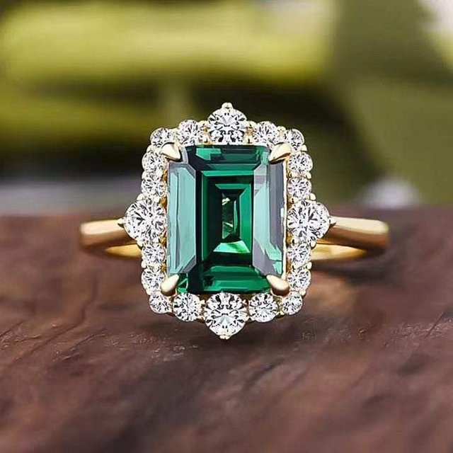 Huitan Ring, Gold, Grüne Zirkonia, Damen - Bild 1