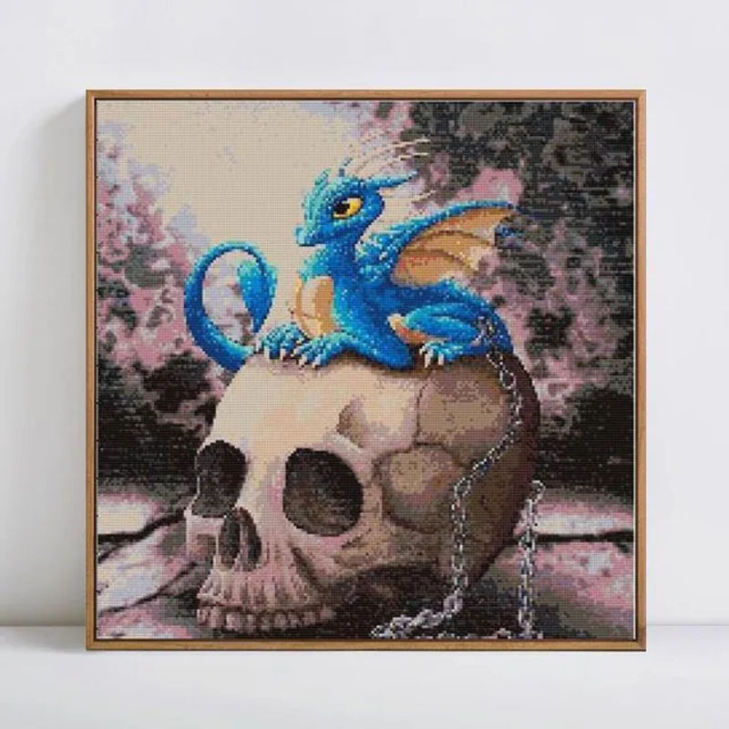 FIYO DIY-Diamant-Gemälde Totenkopf Mosaik-Stickerei mit runden Strasssteinen, mehrfarbig, B/H: 30 x 30 cm - Bild 1