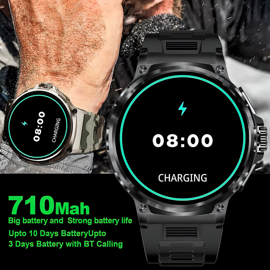 MISIRUN V69 Smartwatch für Männer mit Bluetooth Anruffunktion, 1,85 Zoll HD Bildschirm, Herzfrequenzmonitor und Multi Sport Modi, Schwarz - Bild 2