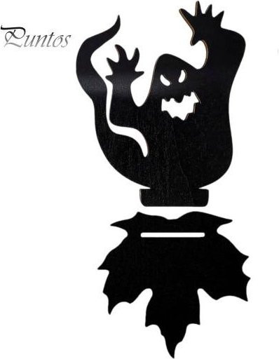 Puntos Halloween Ghost Teelichthalter aus Massivholz in Schwarz mit Ahornblatt-Design - Bild 1