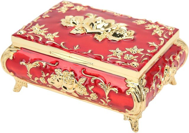 GoolRC Vintage Schmuckschatulle mit Rosenrelief-Design in Beige und Rot aus Metall - Bild 1