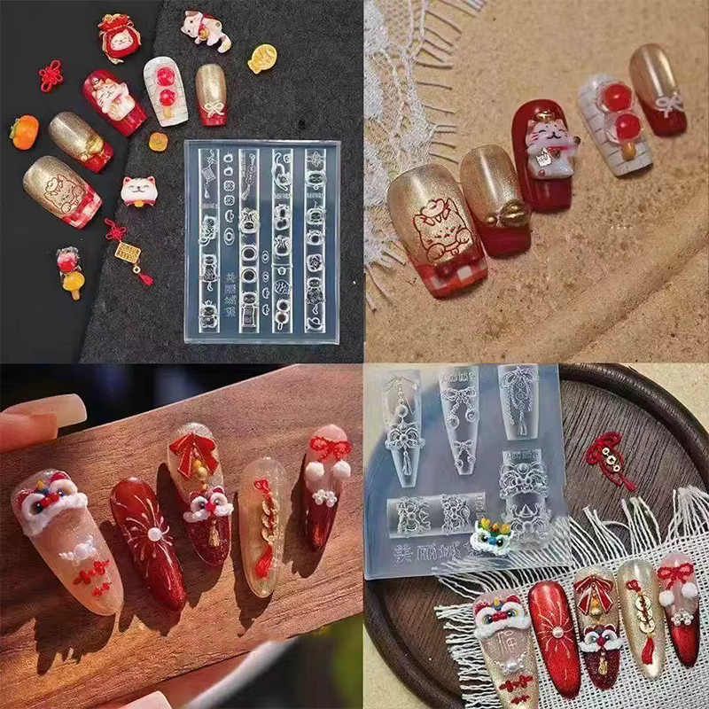Candy Bean Nail Art Silikonform, Lucky Cat Lion Dance Schablone - Bild 5