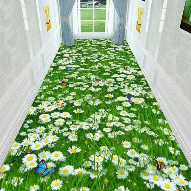 Karpetti 3D Flur Teppich Grüner Gartenweg, Rutschfeste Fußmatte aus Polyester für Wohnzimmer und Eingangsbereich, Breite: 60 cm, Länge: 90 cm - Bild 1