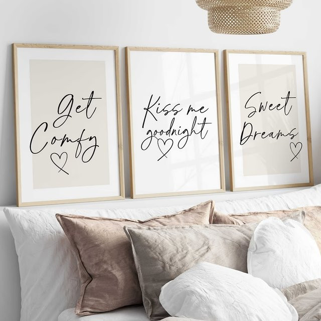 3-teiliges Leinwand-Wandkunst-Set von Potdemiel im Art-Deco-Stil mit Liebesthema und schwarzer Typografie, rahmenlose Wandbilder für Wohnzimmer und Schlafzimmer - Bild 1