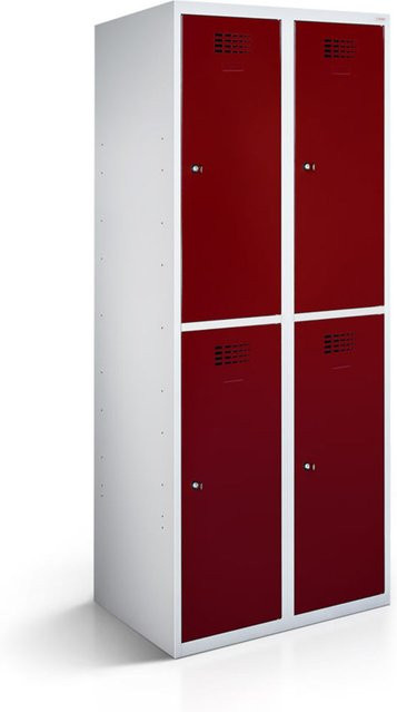 rotstahl Garderobenspind mit 4 Türen in Bordeaux und lichtgrauem Korpus, B/T/H: 60 x 50 x 180 cm - Bild 1