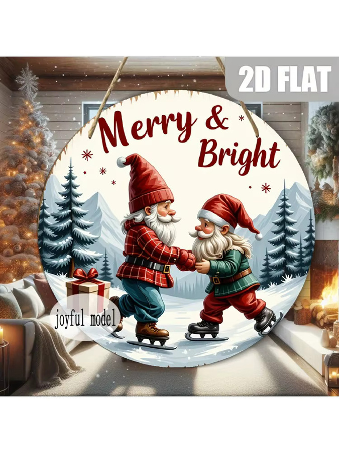 CIFBUY Vintage Santa Merry & Bright Weihnachtsschild – Rundes Retro-Wandschild in Multicolour mit Holzoptik, Durchmesser: 20 cm - Bild 3