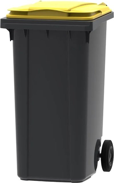 PROREGAL Mülltonne Müllgroßbehälter mit 2 Rädern, 240 Liter, Grau mit gelbem Deckel, H x B x T: 107,9 x 58,3 x 73,7 cm - Bild 1