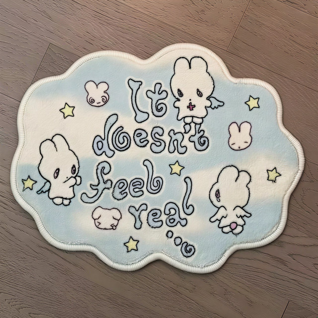 VIKAMA Sleepy House Cat Dekoteppich in Beige aus Kunstfell für dein Wohnzimmer - Bild 1