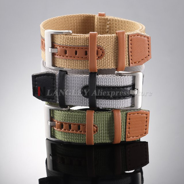 Uhrenarmband Canvas-Nylon-Leder, Silber, Unisex, 20 mm, 22 mm - Bild 1